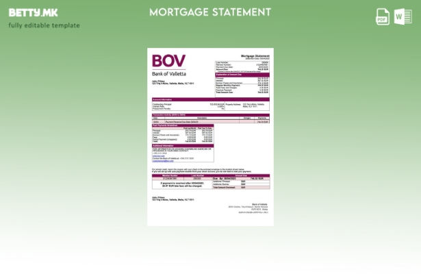 модерен стил Извод за хипотека на Малта Банката на Валета Шаблон за Word и PDF